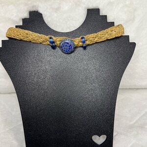 MACRAME CHOKER WITH ROYAL BLUE ROUND PENDANT AND BEADS BUTTON CLOSURE GUC